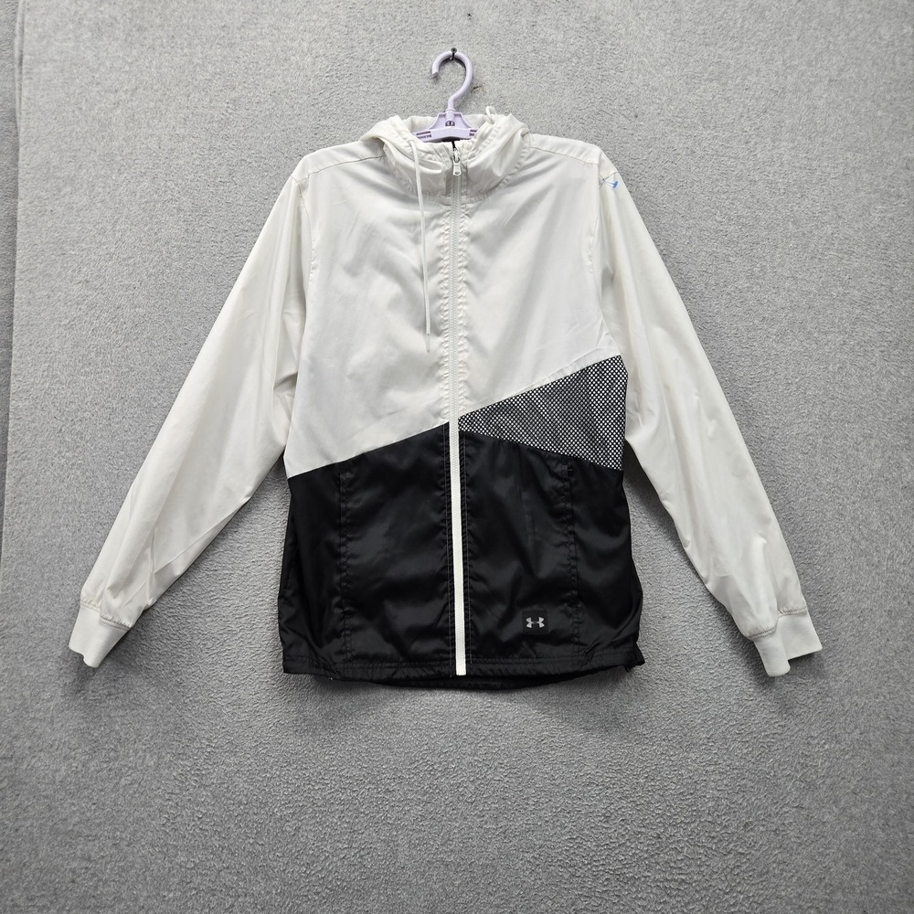 Under Armour Men Jacket SMALL White Nylon Polyester Colorblock Activewear Lined